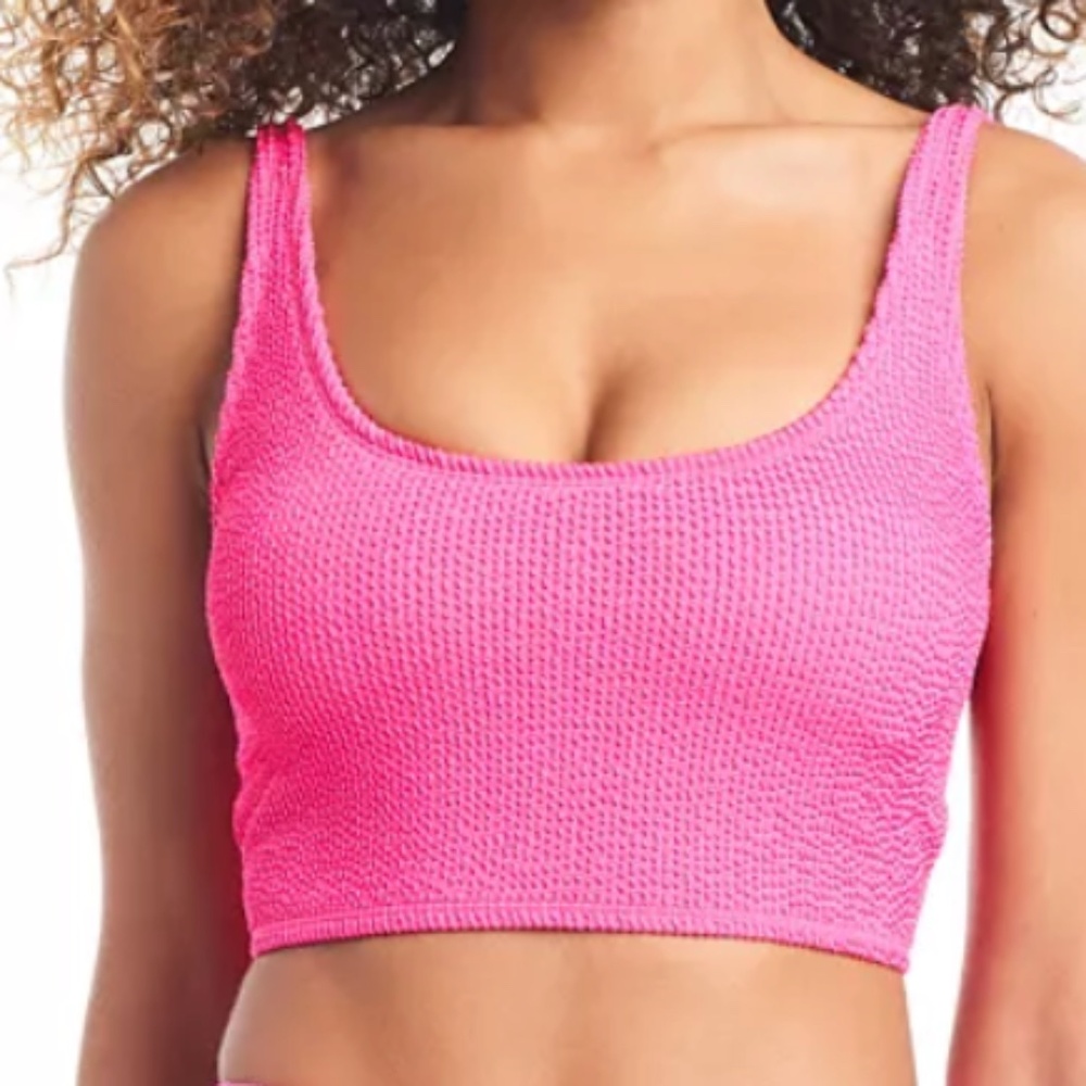 Bar III Womens Candy Kiss Pink Ribbed Tank Bra Bikini Swim Top Medium